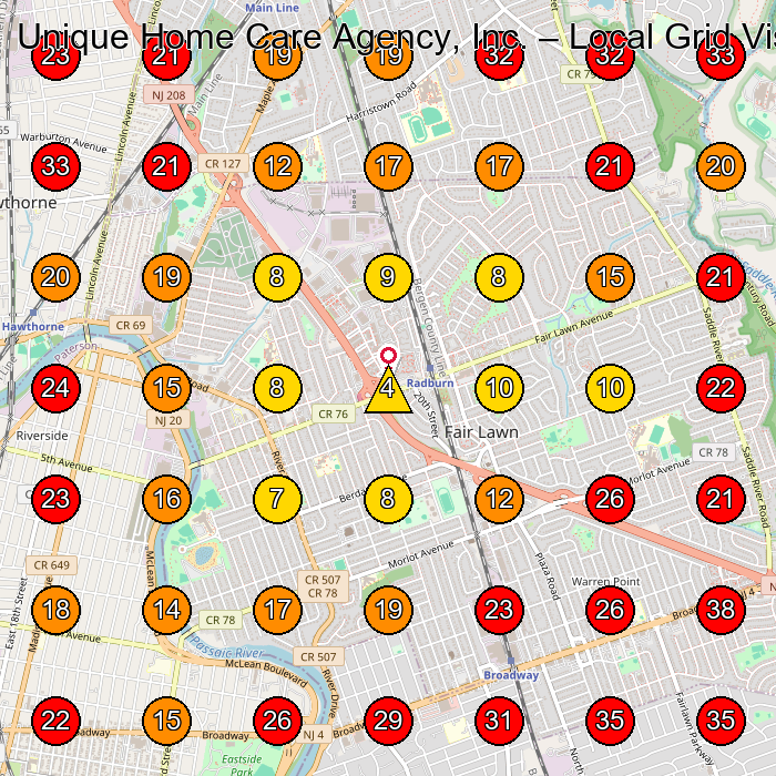Unique Home Care Agency, Inc. GeoGrid visibility map for Home Health Care Service in Paterson